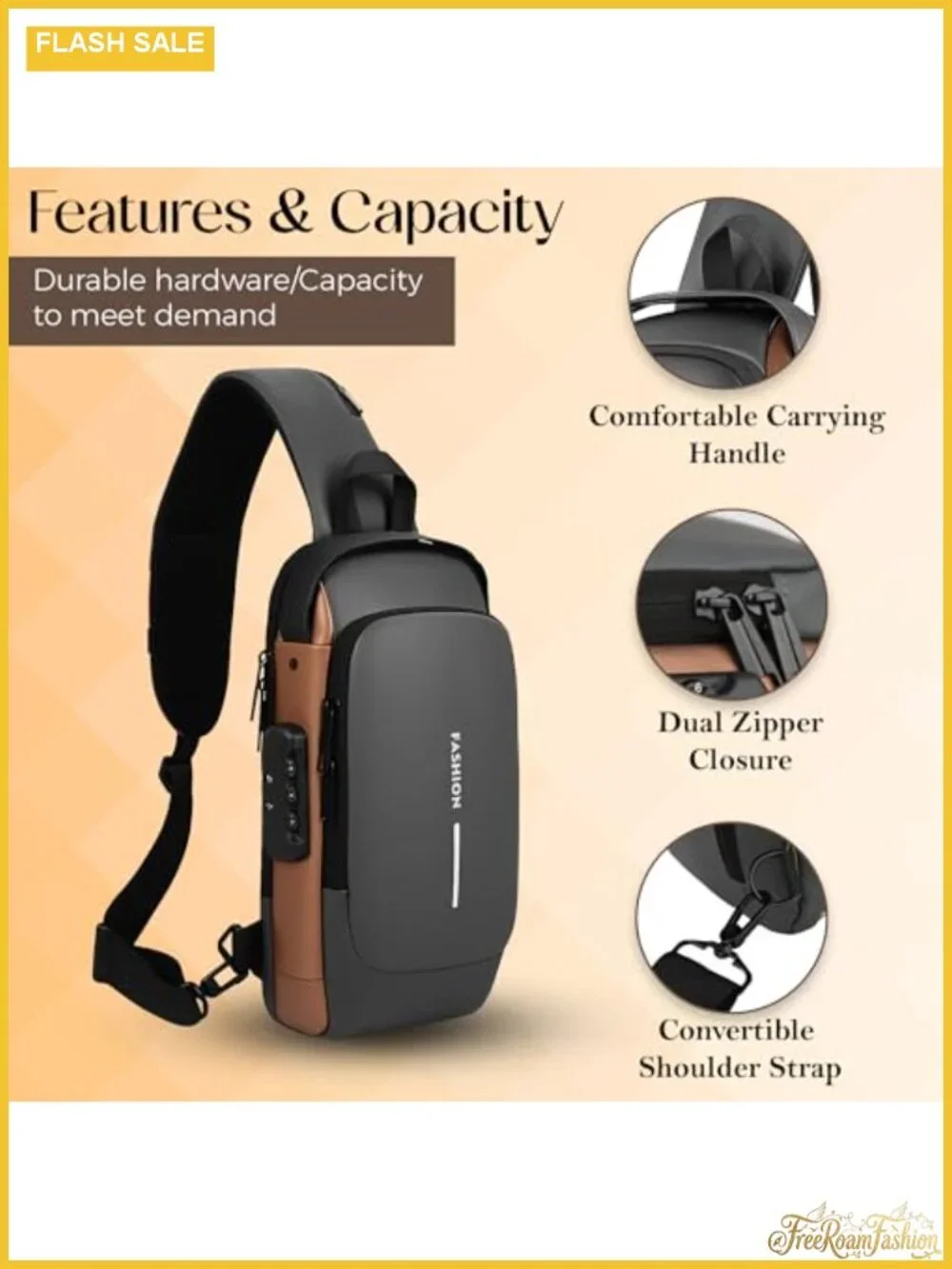 Anti-Theft Sling Bag with USB Port Water-Resistant Crossbody Backpack Travel